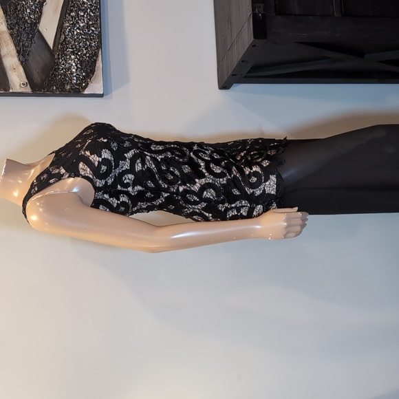 🩵SAINTS + SECRETS Lace Bodice Formal Maxi Dress Front Slit Chiffon Drop Waist - Picture 13 of 15